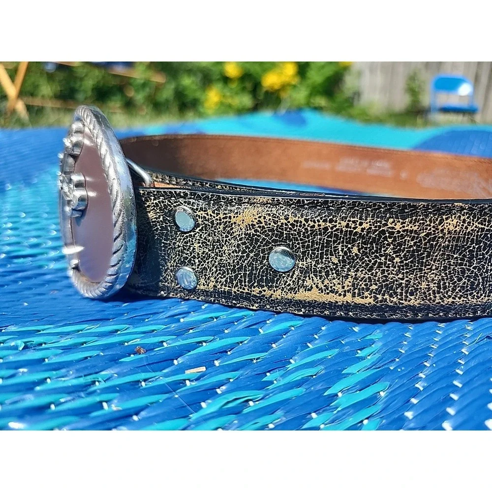 Nocona Belt Co Brown Leather Cross Belt Rhinestone Western Bling Women ‎ S 28-32